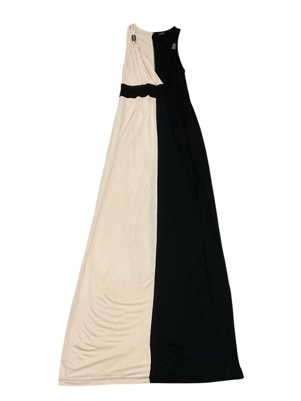 Lascana Grecian Style Long Maxi Dress Sz Small Cream Black Sleeveless Womens